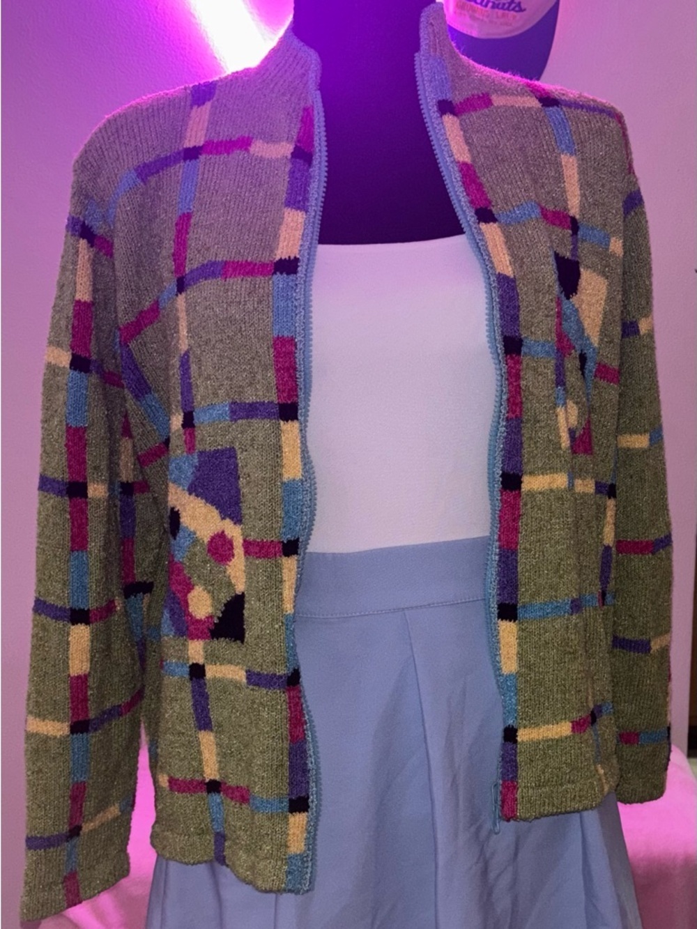 Vintage South Cotton XL Abstract Knit Cardigan Colorful Retro Pattern